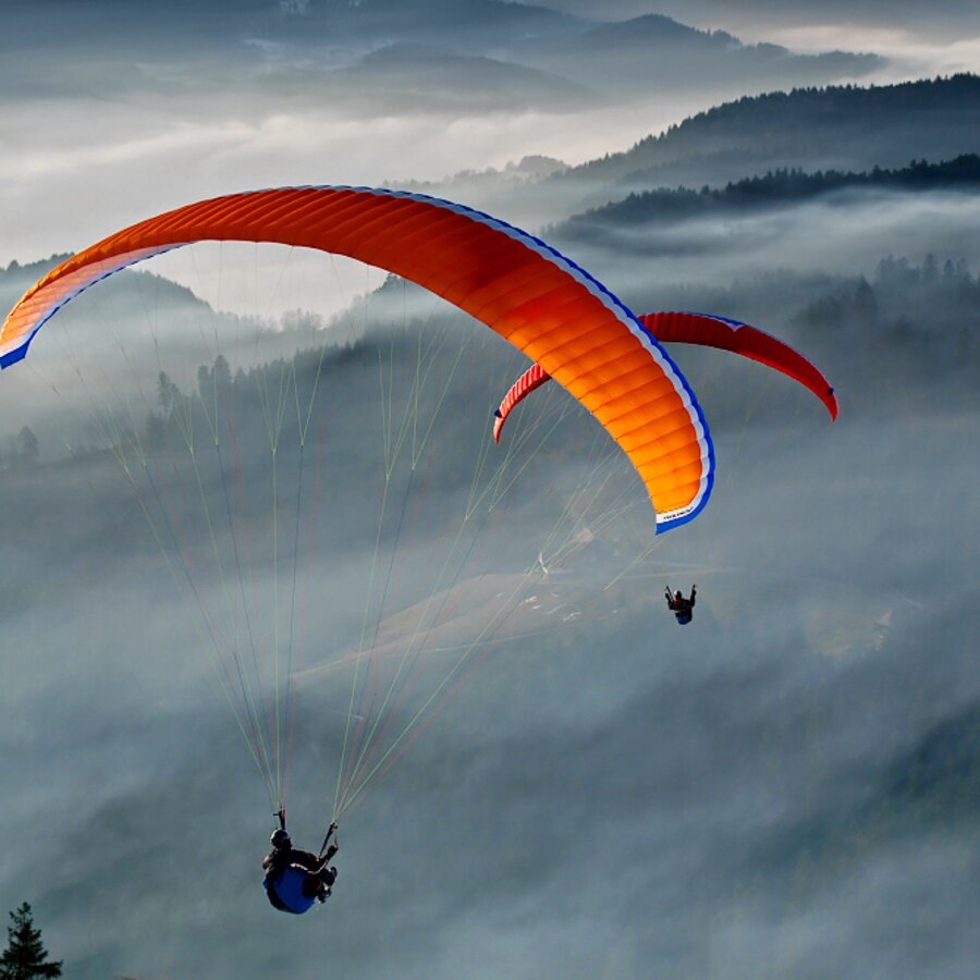 Two paragliders in the sky
