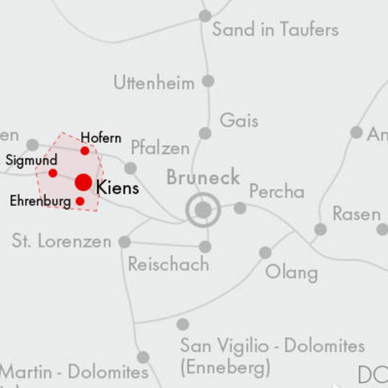 Map with inscription of the village of Kiens/Chienes